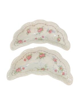 Vintage German Crescent Dish Bone Dish Set of 2 Pink Roses Floral